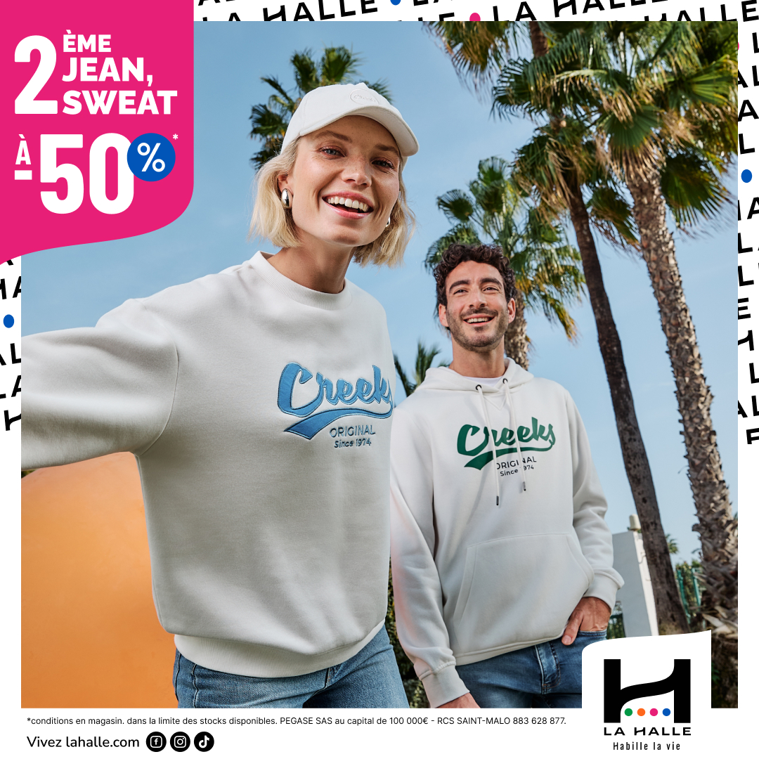 Main site - 2ème Jean ou Sweat à -50% chez La Halle ! - 2e 50 1080x1080 1 - 1