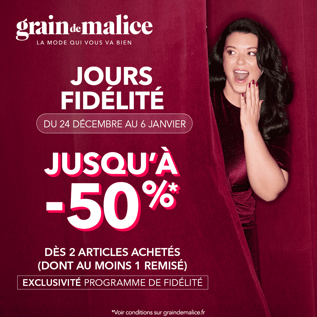 Main site - Jusqu'à - 50% dès 2 articles achetés chez Grain de Malice - visuel centre co 1080x1080jpg 1 - 2 Main site - Jusqu'à - 50% dès 2 articles achetés chez Grain de Malice - visuel centre co 1080x1080jpg 1 - 1