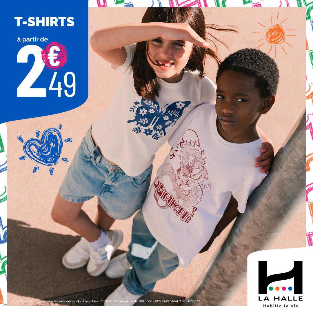 Main site - Le 2e t-shirt enfant à -50% chez La Halle ! - t shirt enfant 1080 x 1080 - 2 Main site - Le 2e t-shirt enfant à -50% chez La Halle ! - t shirt enfant 1080 x 1080 - 1